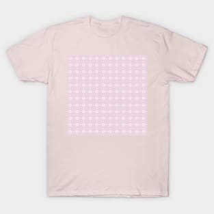 White tiny flowers stitches on pink T-Shirt